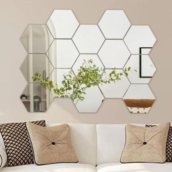 Décoration murale miroir hexagonale